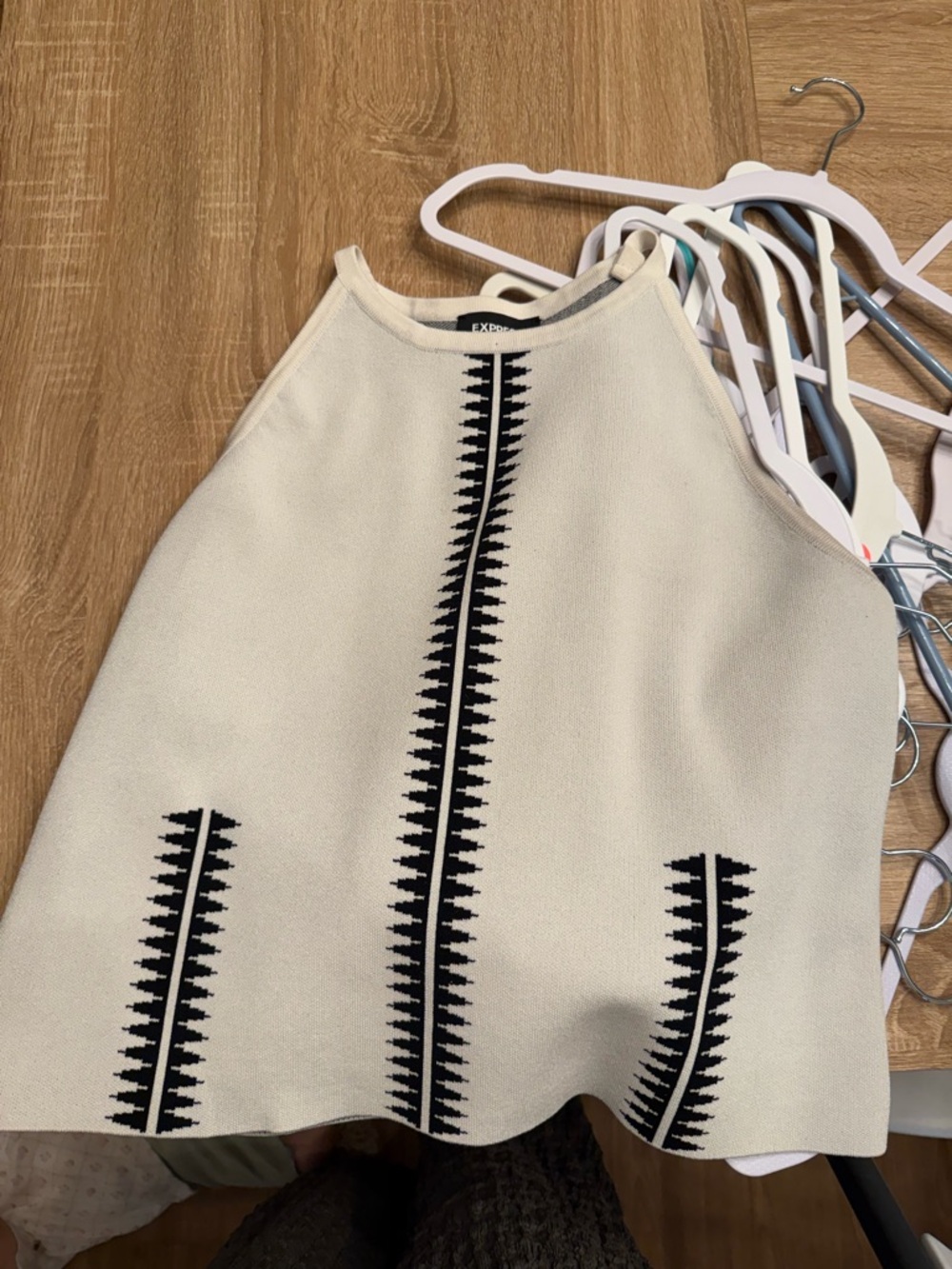 Express Neutral Knit Top with Black Accent